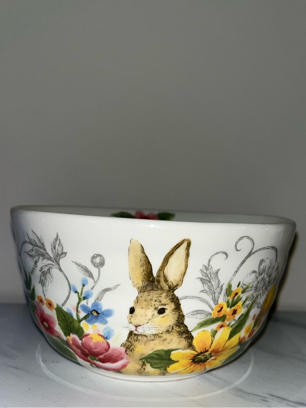 Maxcera Easter Bunny Floral Bowl Spring Floral Farmhouse Home Decor VGUC *Note